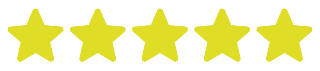 5-star Fünf gelbe Sterne in einer Reihe auf transparentem Hintergrund, die eine Fünf-Sterne-Bewertung darstellen.